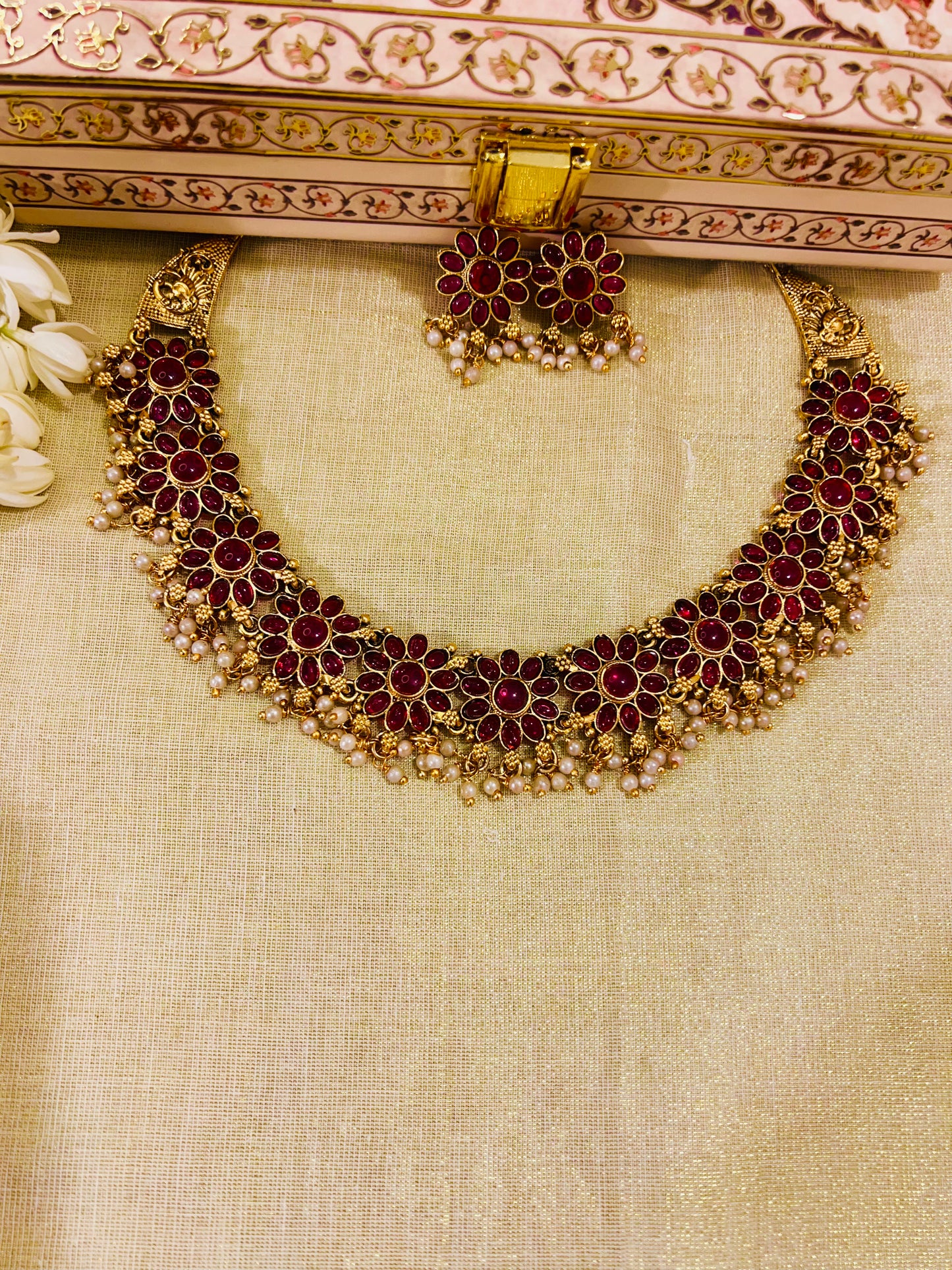 Mallika Kemp Stone Pearl Necklace