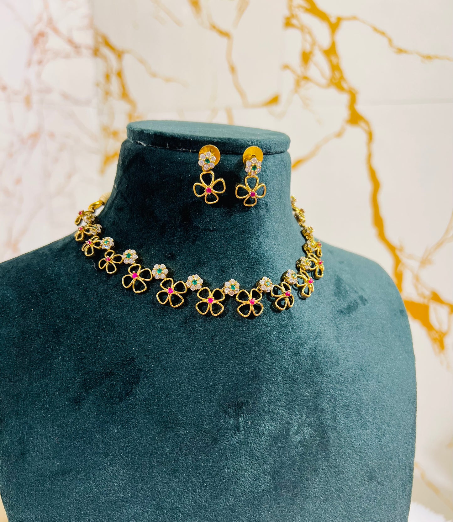 Multi AD Double Floral Necklace