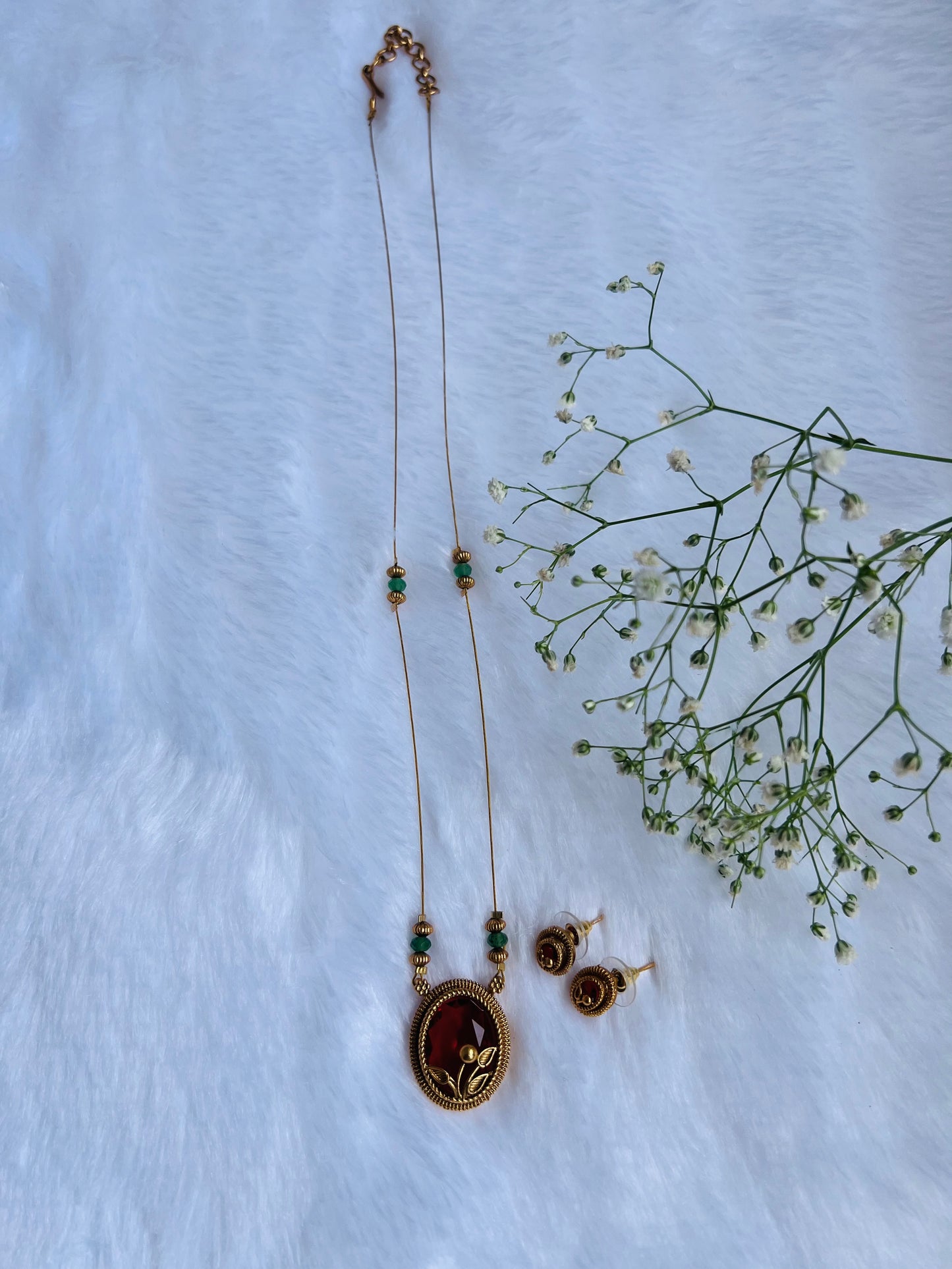 Oval Candy Stone Long Invisible Chain Set